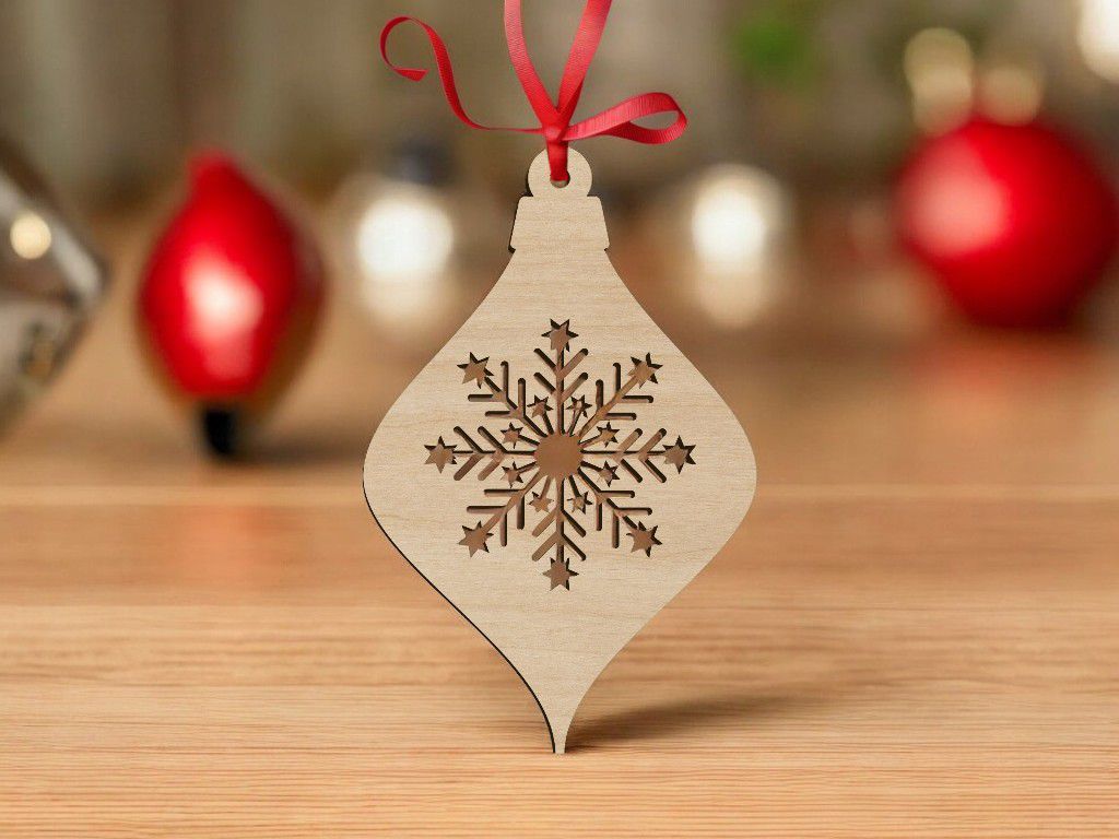 Laser Cut Christmas Ornament Snowflake Bulb Vector