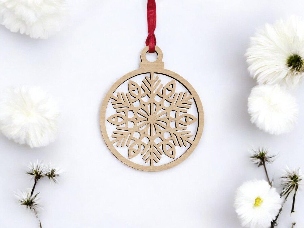 Laser Cut Christmas Tree Ornament Snowflake Bauble Vector