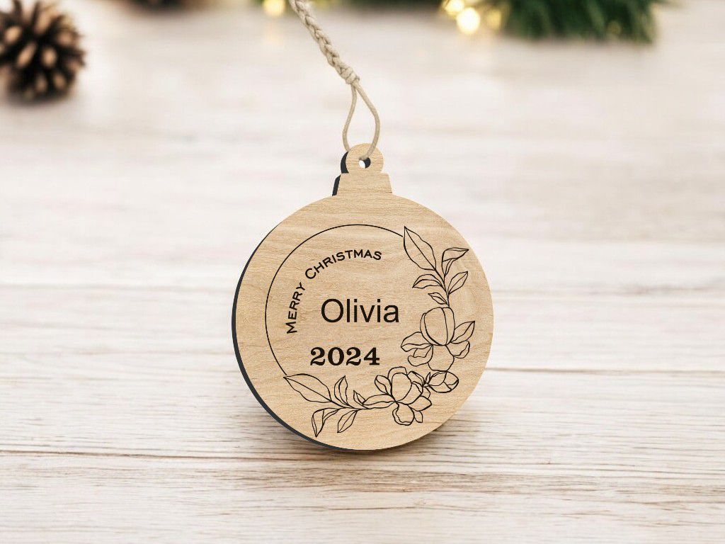 Laser Cut Personalized Christmas Tree Ornament Vector