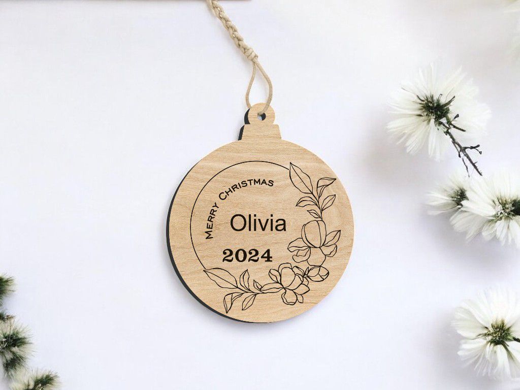 Laser Cut Personalized Christmas Tree Ornament Vector