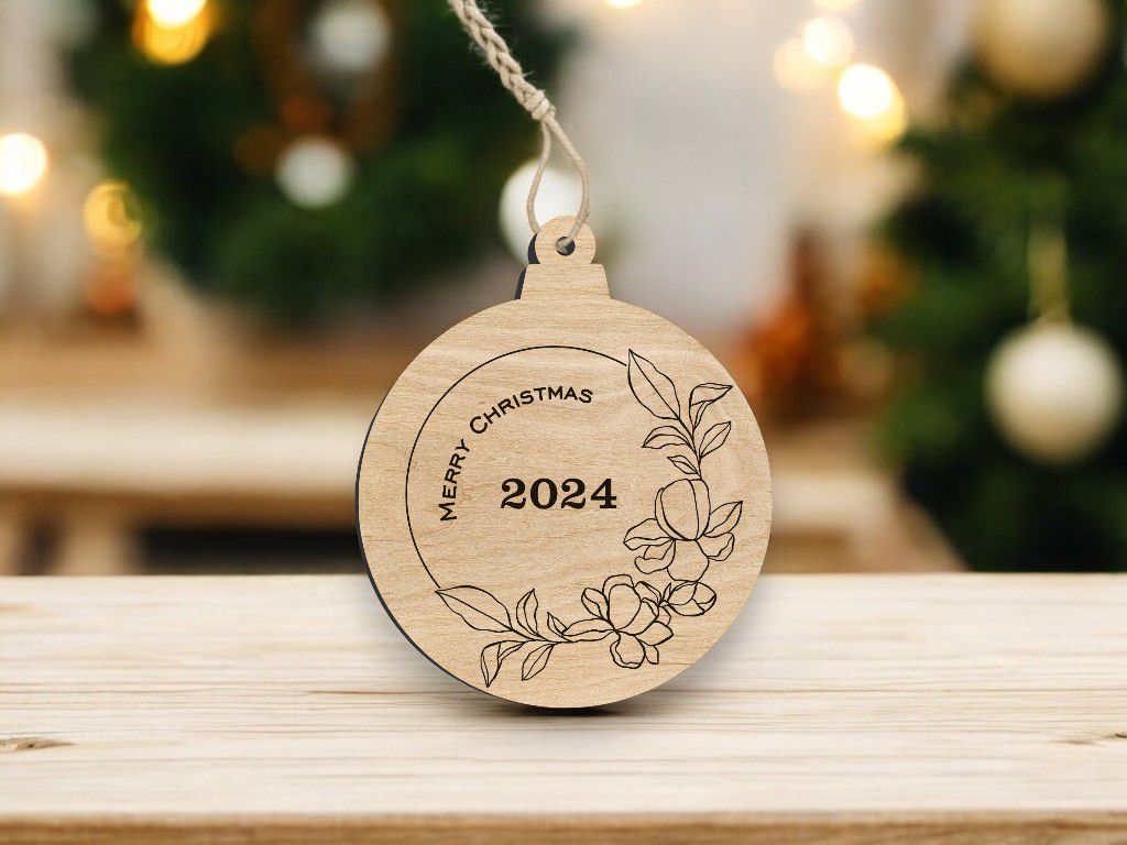 Laser Cut Merry Christmas 2024 Ornament Vector