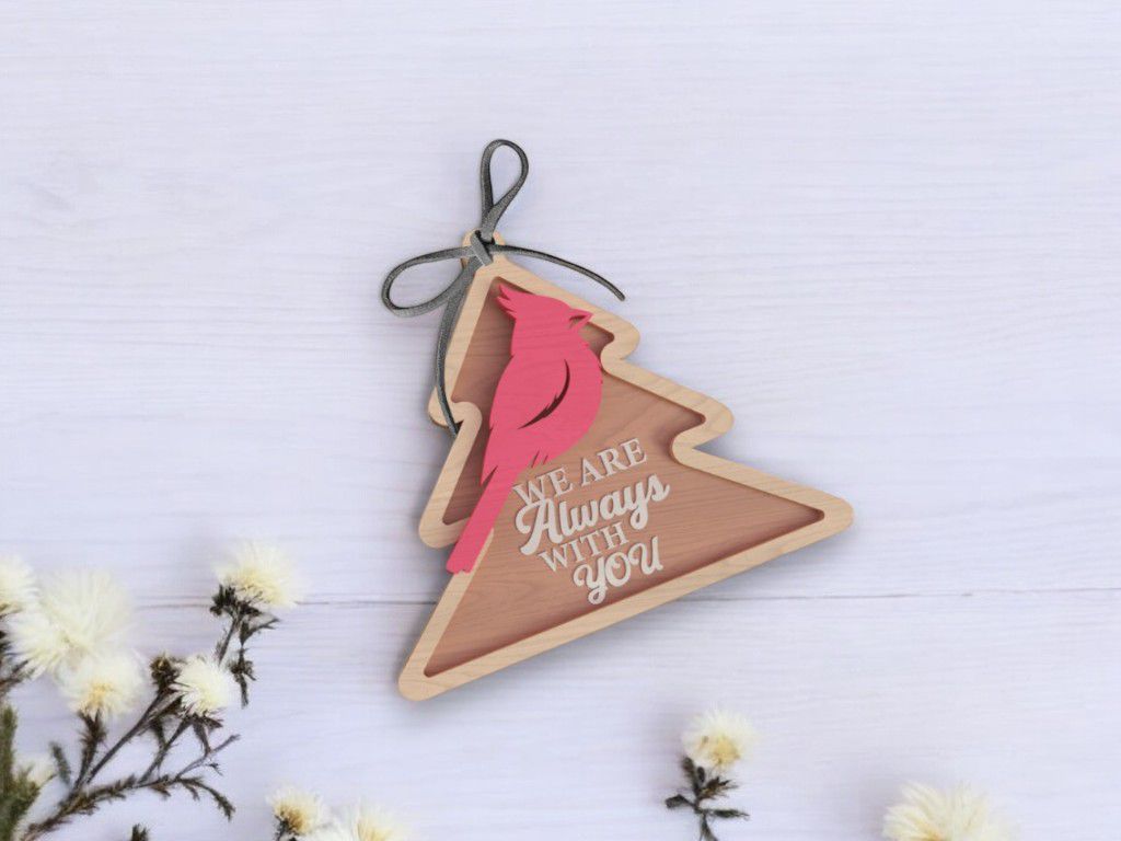 Laser Cut Christmas Cardinal Memorial Ornament Vector
