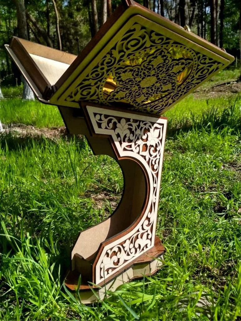 Laser Cut Decorative Holy Quran Box with Rehal Vector