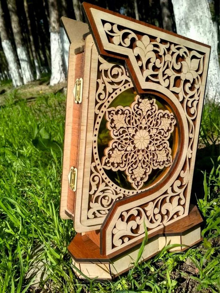 Laser Cut Decorative Holy Quran Box with Rehal Vector