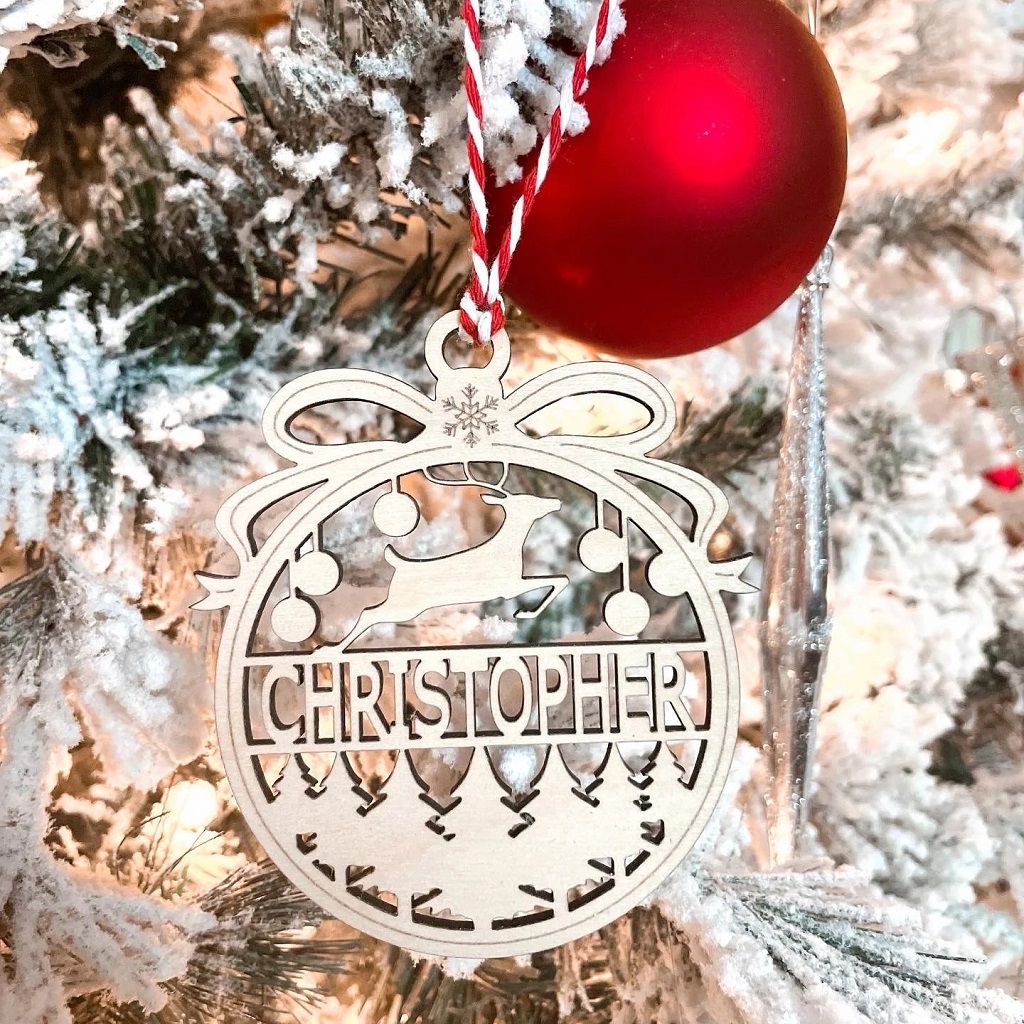 Laser Cut Personalized Christmas Reindeer Ornament Vector