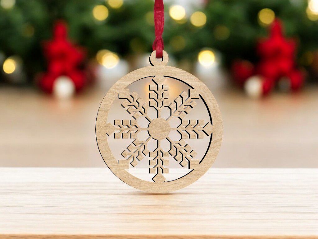Laser Cut Christmas Ball Ornament with Snowflake Vector