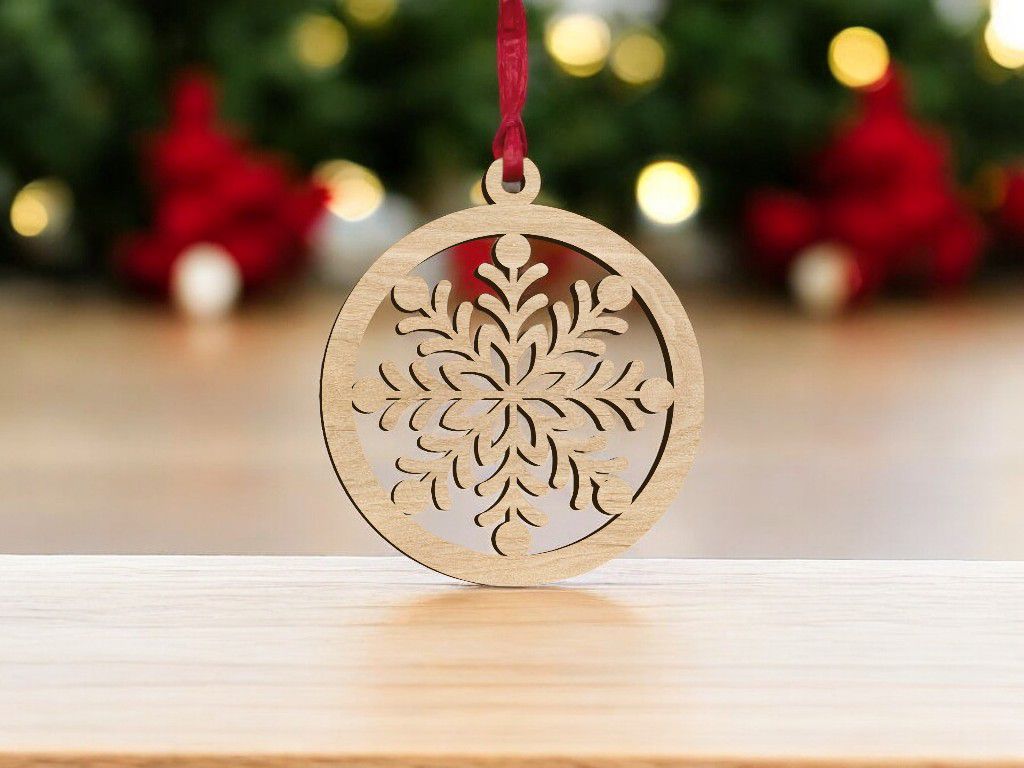 Laser Cut Wooden Christmas Ball Ornament Vector