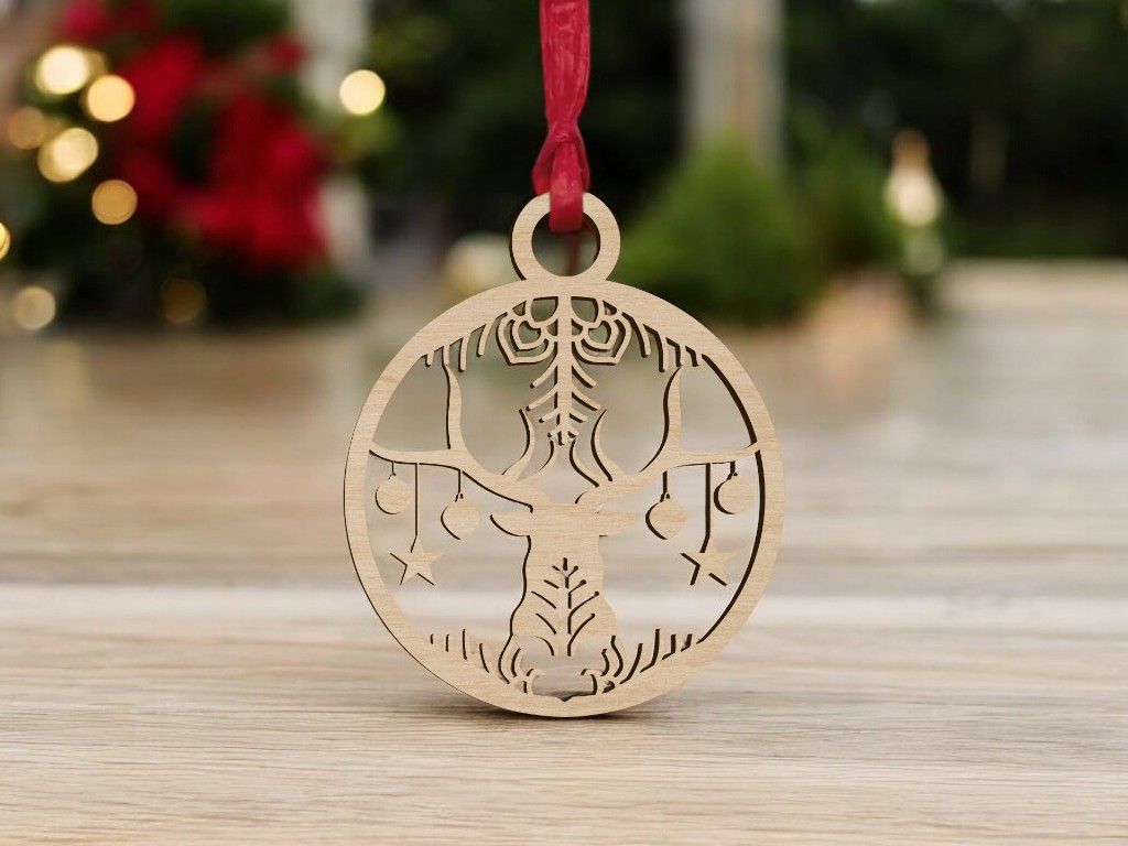 Laser Cut Decorative Reindeer Bauble Vector