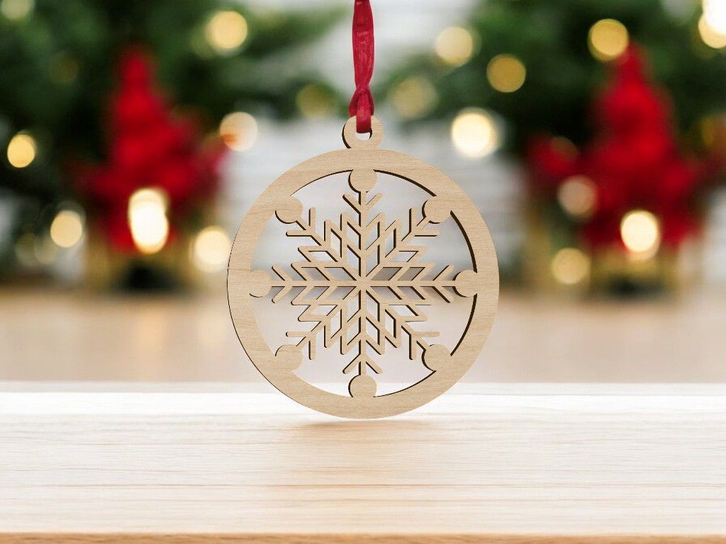Laser Cut Christmas Ornament With Snowflake Shape Vector