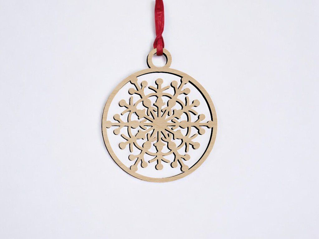 Laser Cut Round Classic Bauble Snowflake Ornament Vector