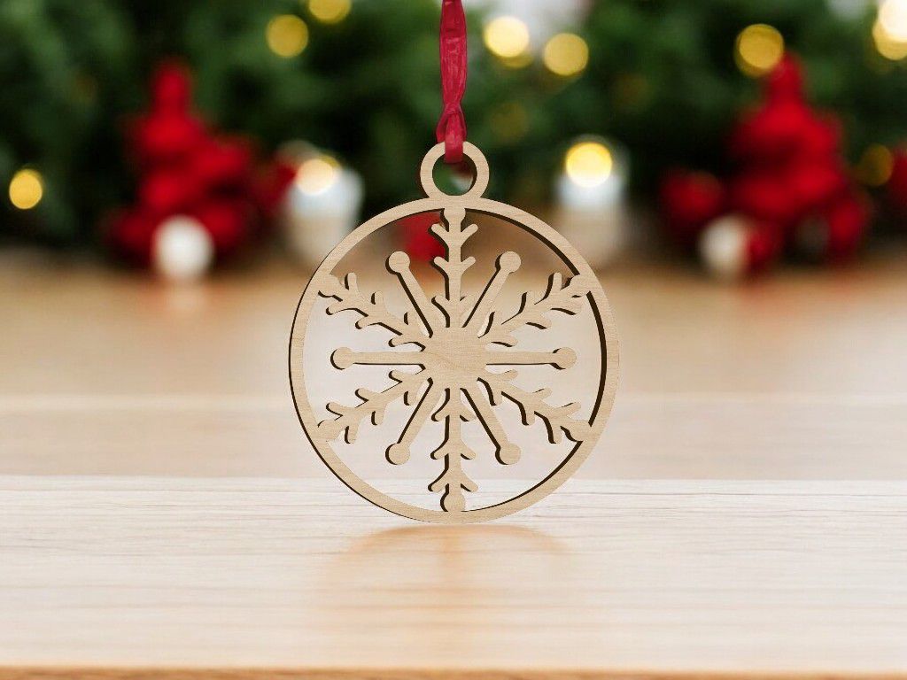 Laser Cut Snowflake Bauble Hanging Ornament Vector