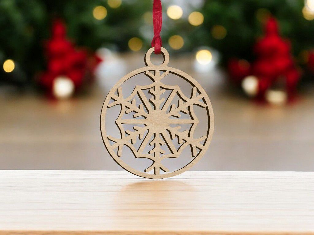 Laser Cut Christmas Bauble with Snowflake Pattern