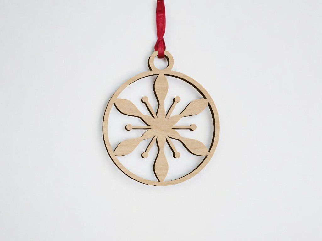 Laser Cut Christmas Ball Template with Snowflake Vector