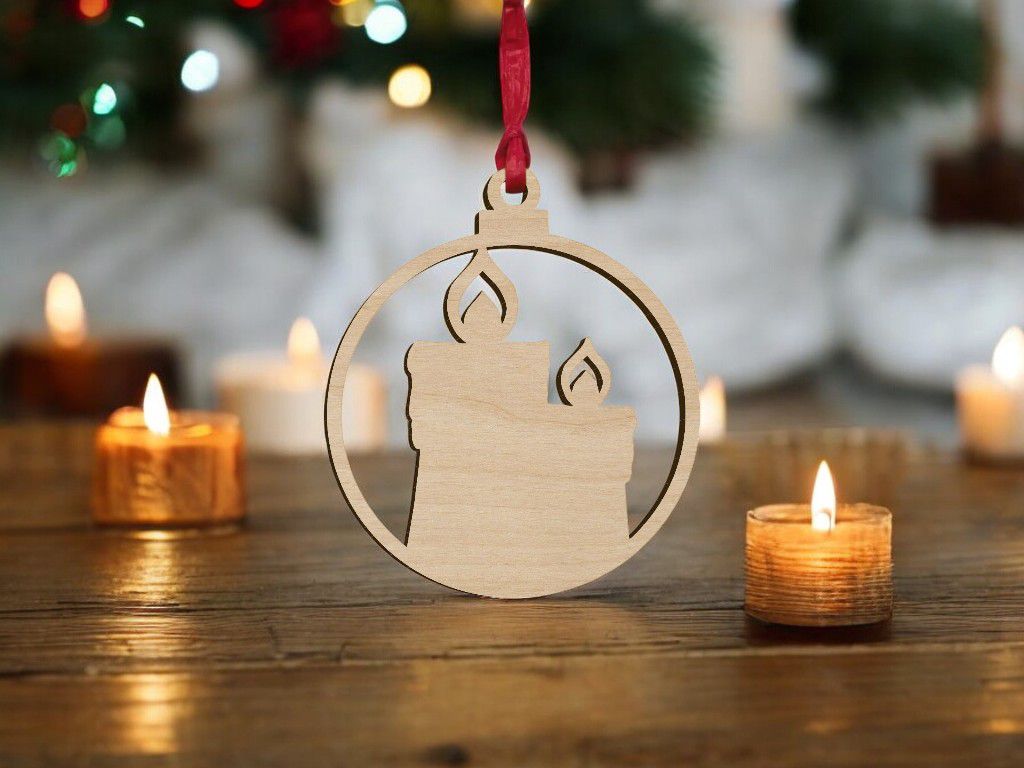 Laser Cut Christmas Candle Bauble Ornament Vector