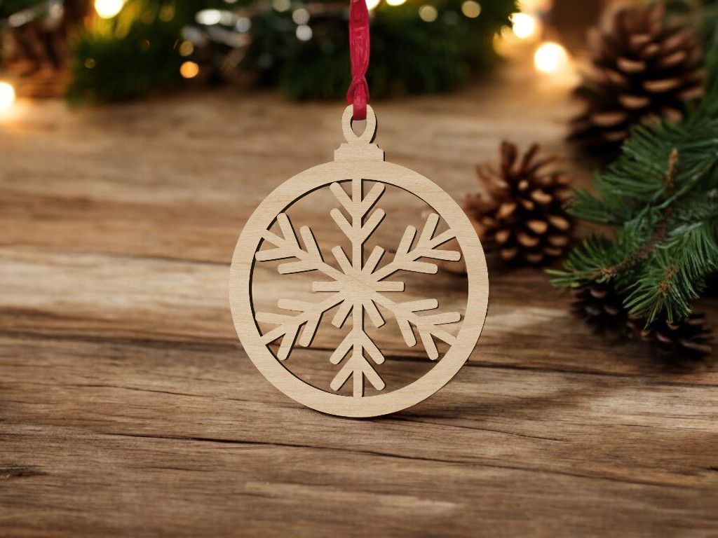 Laser Cut Snowflake Themed Bauble for Christmas Tree Decor Vector