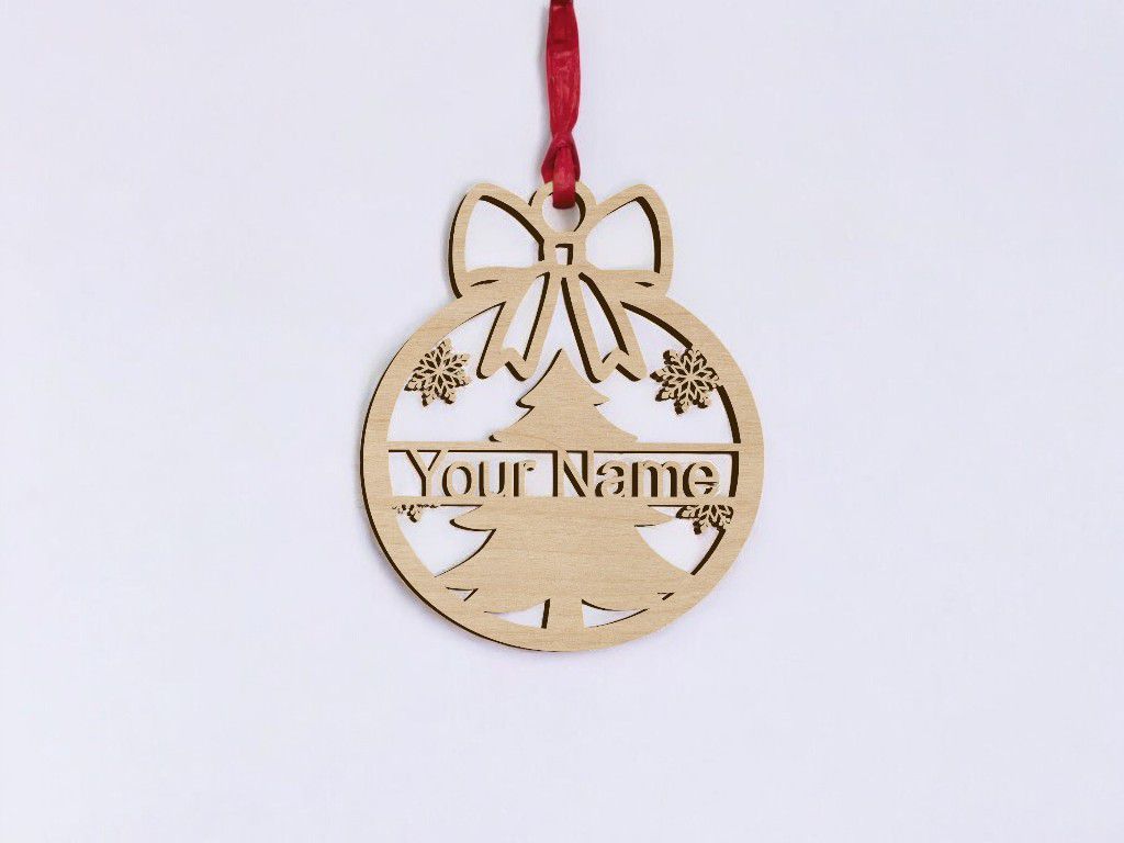 Laser Cut Personalized Ribbon Christmas Ornament Vector