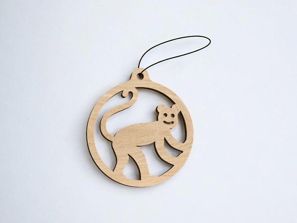 Laser Cut Monkey Christmas Ornament Vector