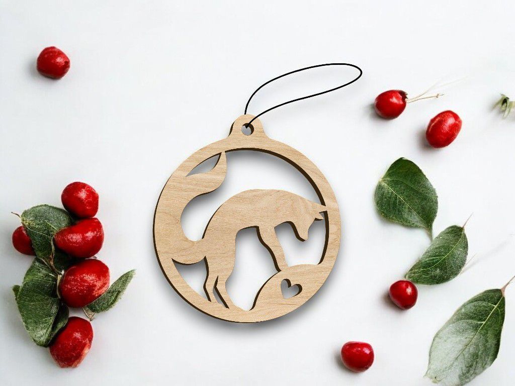 Laser Cut Fox Love Christmas Ornament Vector