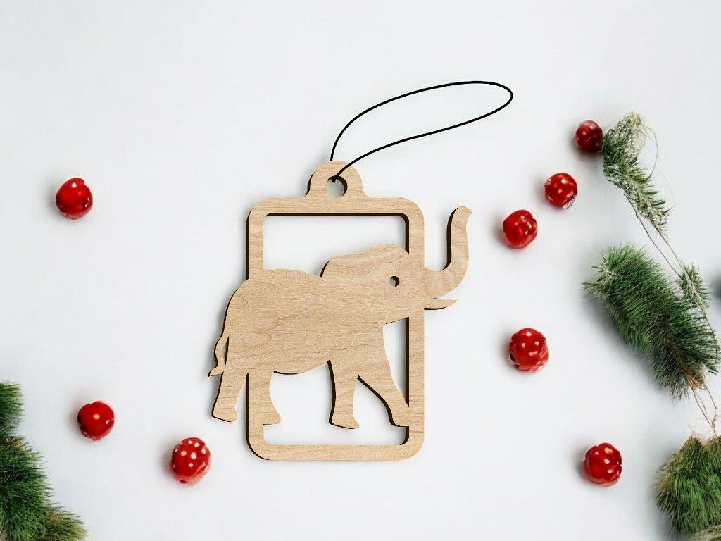 Laser Cut Elephant Christmas Ornament Vector