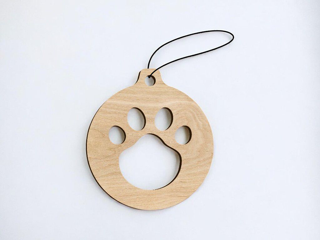 Laser Cut Paw Print Christmas Ornament Vector
