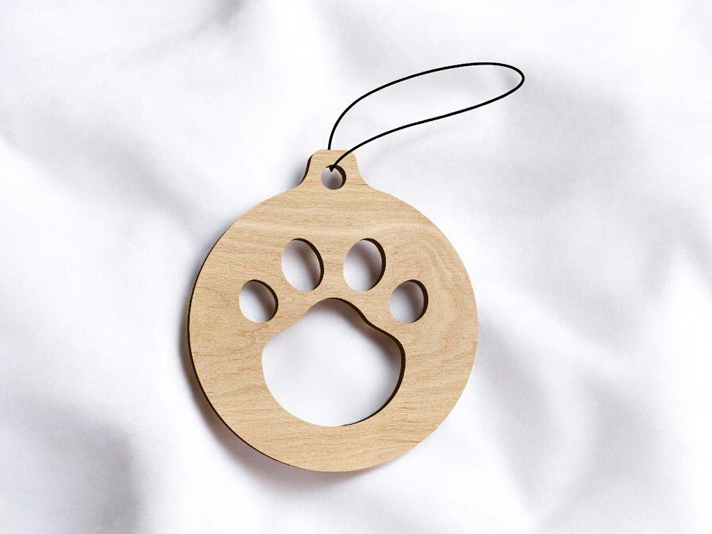 Laser Cut Paw Print Christmas Ornament Vector