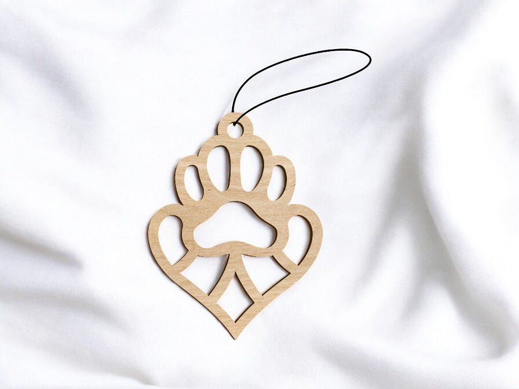 Laser Cut Paw Print with Heart Ornament Vector