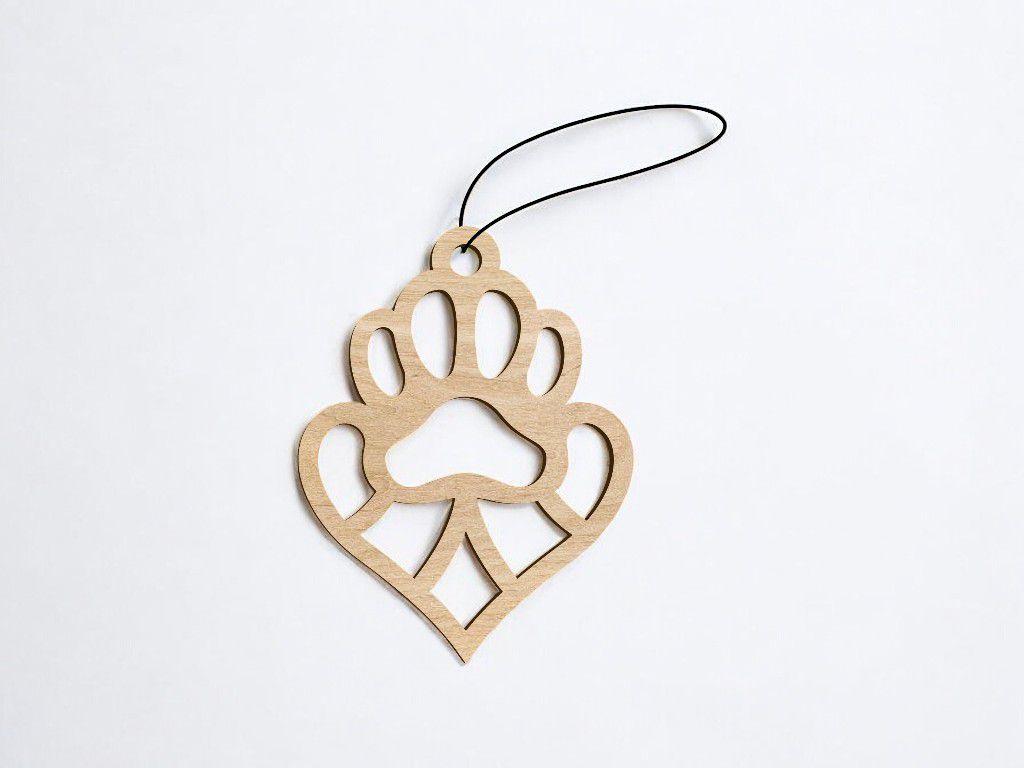 Laser Cut Paw Print with Heart Ornament Vector