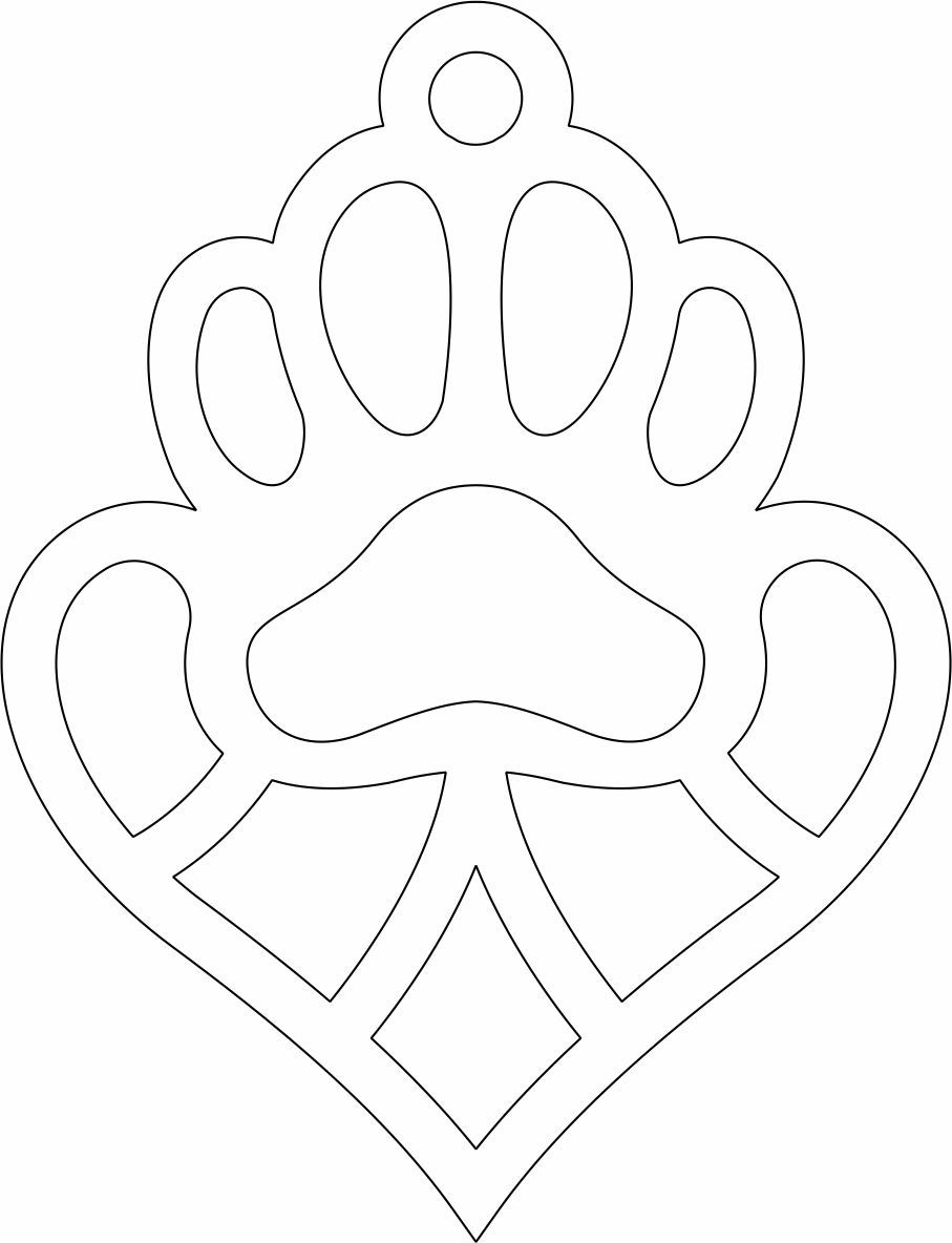 Laser Cut Paw Print with Heart Ornament Vector