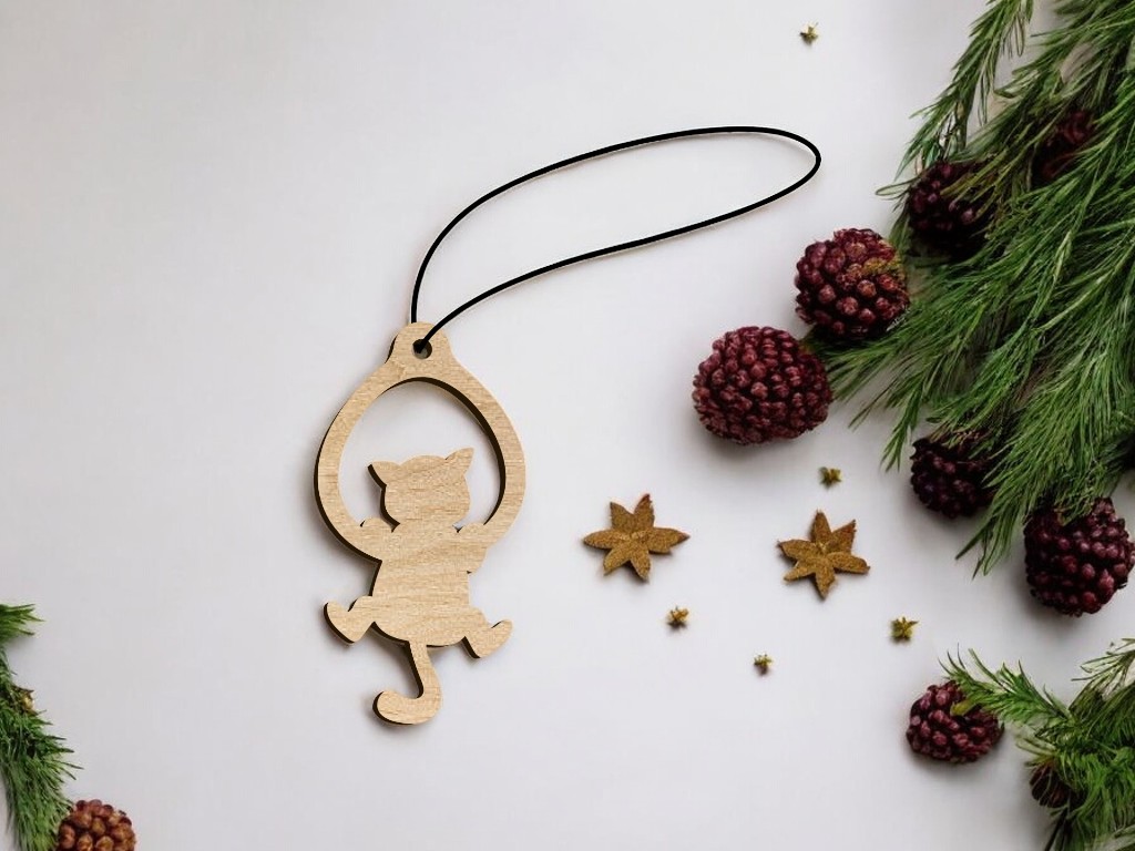 Laser Cut Cat Christmas Tree Decoration Bauble Vector