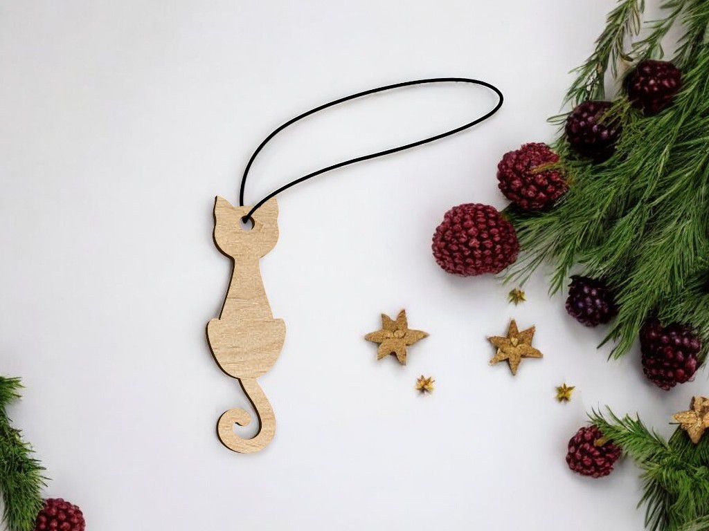 Laser Cut Hanging Cat Ornament Vector