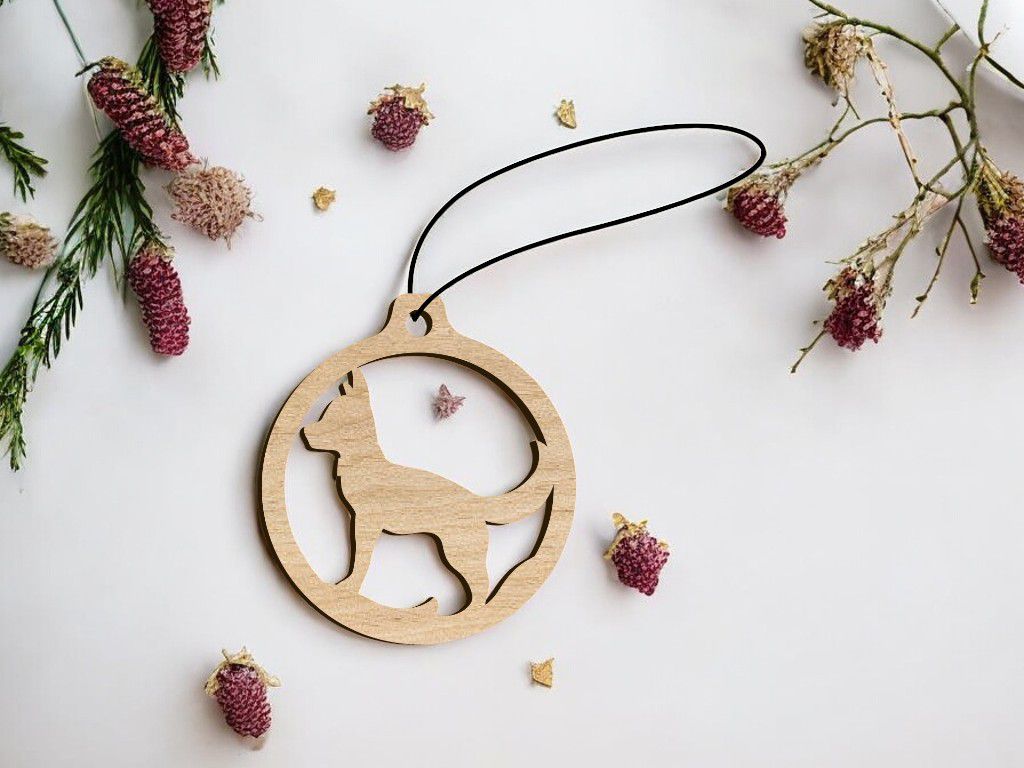 Laser Cut Dog Christmas Ball Ornament Vector