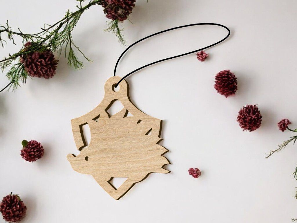 Laser Cut Hedgehog Christmas Pendant Vector