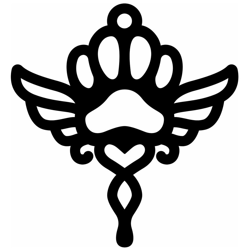 Laser Cut Angel Wings with Paw Print Ornament Vector