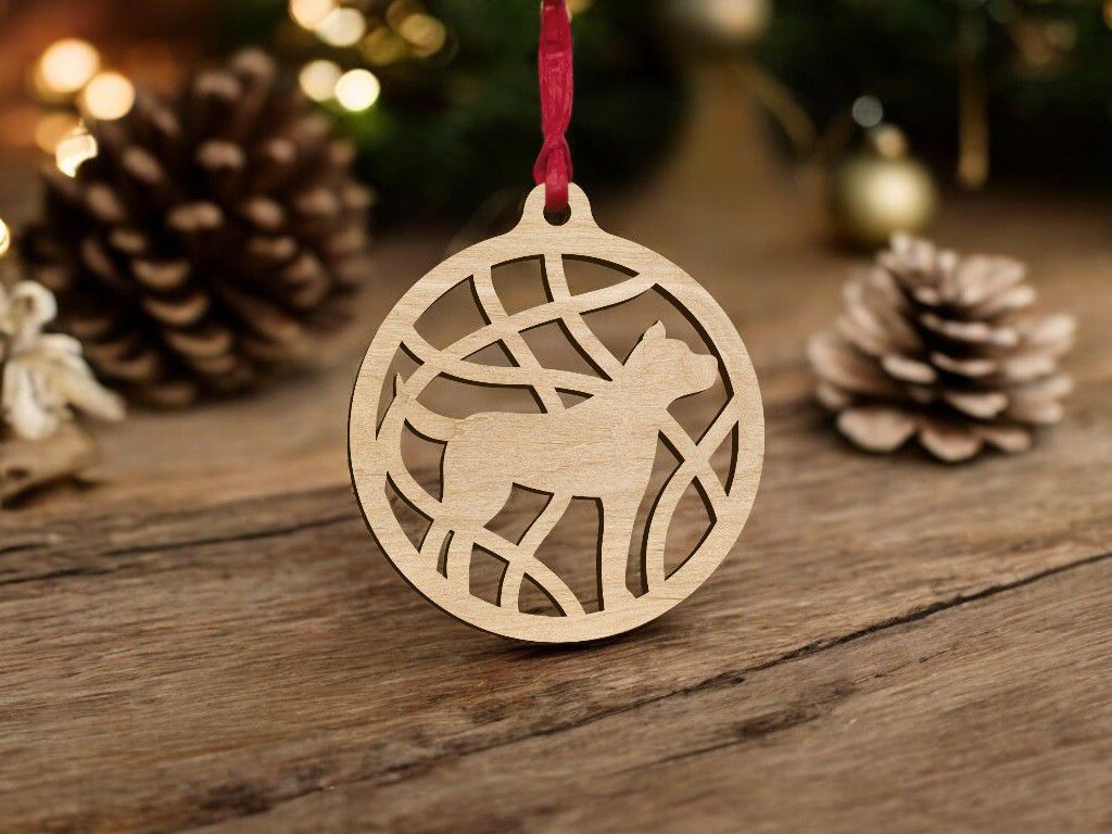 Laser Cut Wooden Dog Christmas Bauble Decoration Vector