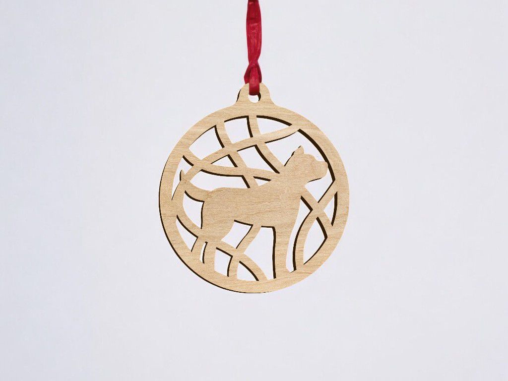 Laser Cut Wooden Dog Christmas Bauble Decoration Vector