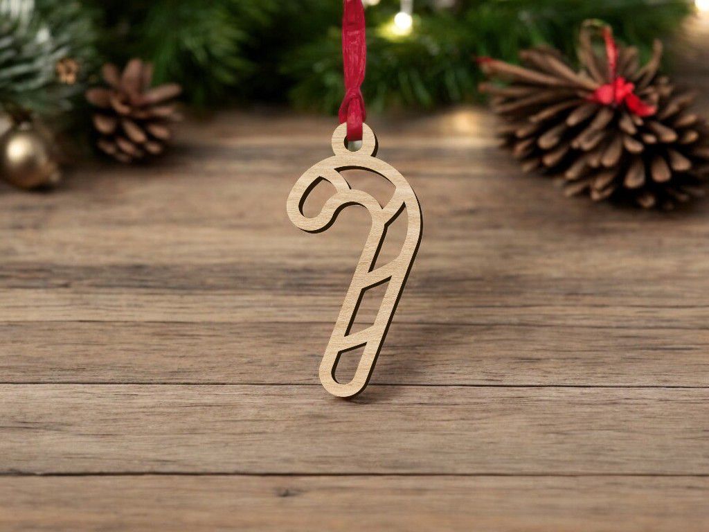 Laser Cut Christmas Candy Cane Ornament Vector