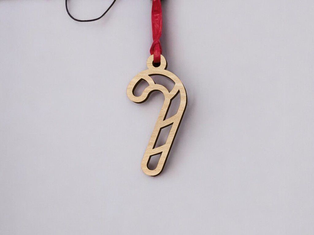 Laser Cut Christmas Candy Cane Ornament Vector