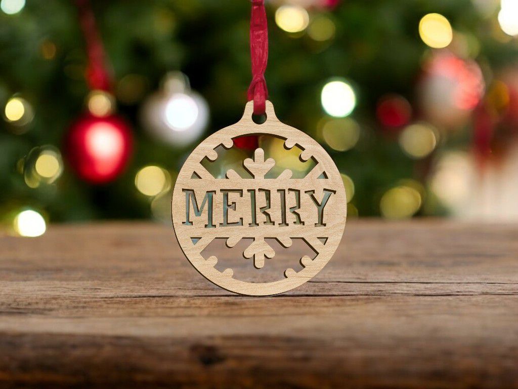 Laser Cut Merry Christmas Ball Ornament Vector