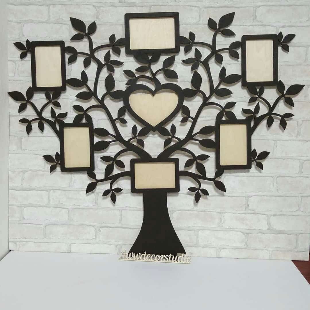 Family Tree with 7 Picture Photo Frame Laser Cut File