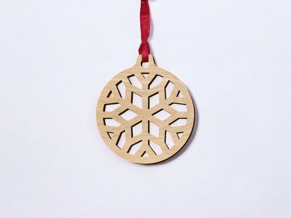Laser Cut Wooden Ornament with Snowflake Design Vector