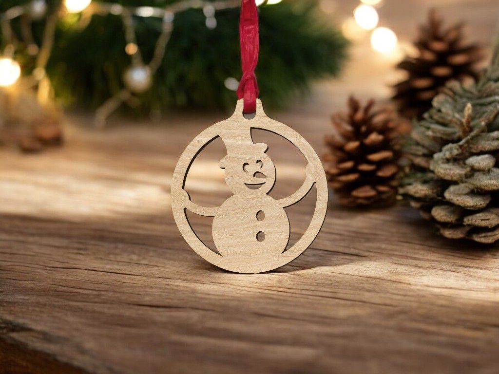 Laser Cut Snowman Ball Ornament Vector