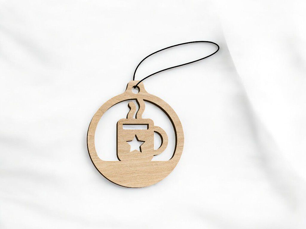 Laser Cut Coffee Cup Christmas Ornament Vector