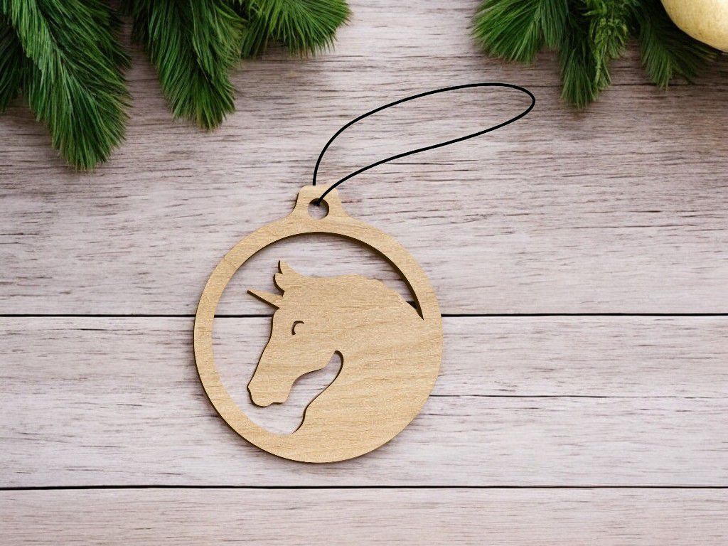 Laser Cut Unicorn Christmas Ornament Vector