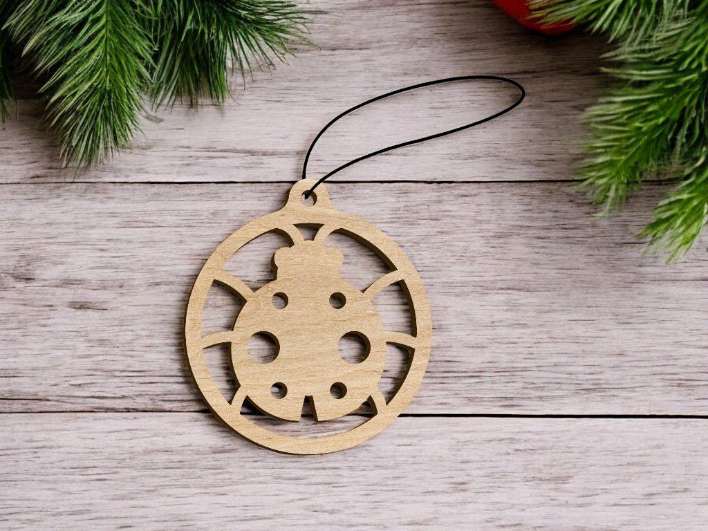 Laser Cut Ladybug Christmas Ball Ornament Vector