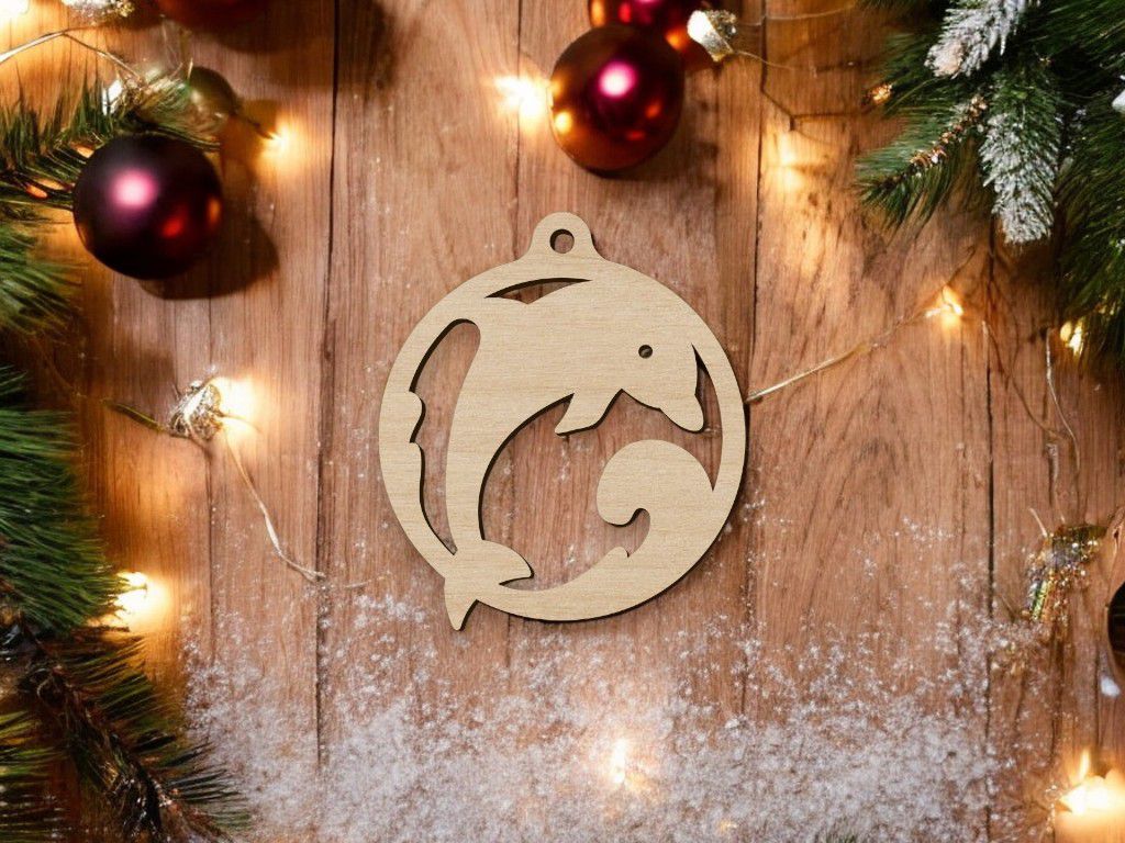 Laser Cut Dolphin Bauble Christmas Tree Ornament Vector