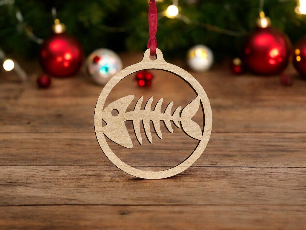 Laser Cut Fish Skeleton Bones Round Ornament Vector