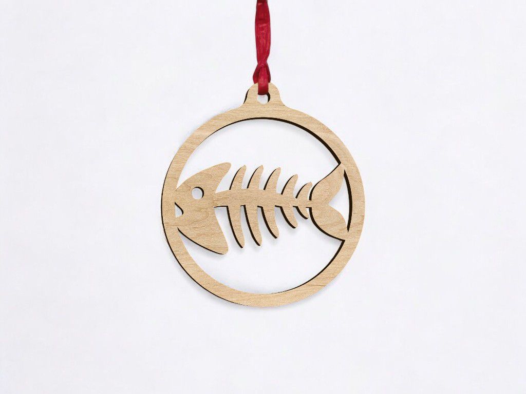 Laser Cut Fish Skeleton Bones Round Ornament CDR DXF EPS SVG File Free ...