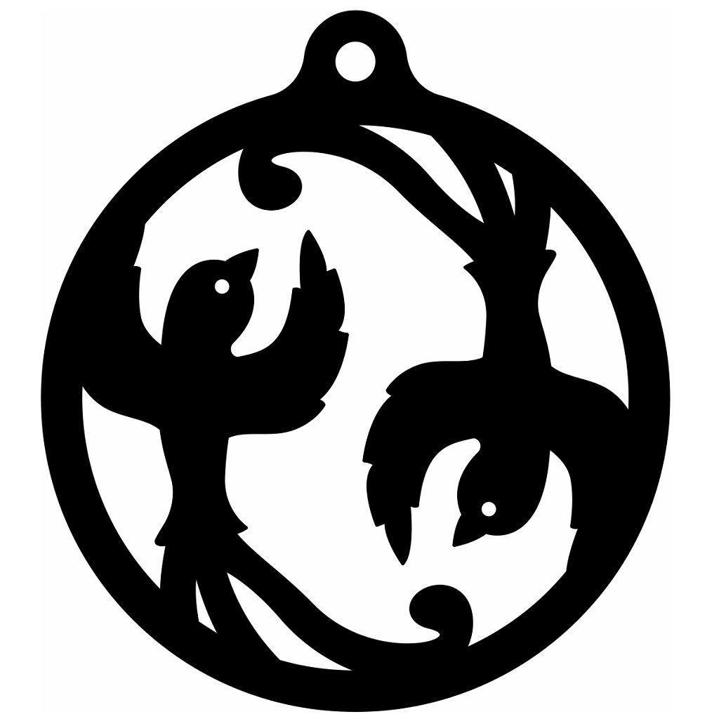 Laser Cut Birds Yin Yang Christmas Ornament Vector