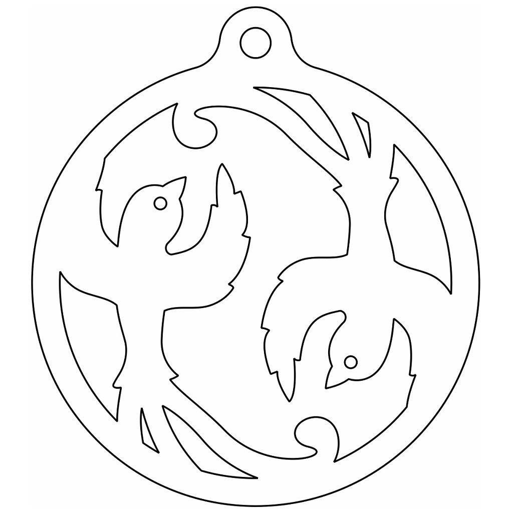 Laser Cut Birds Yin Yang Christmas Ornament Vector