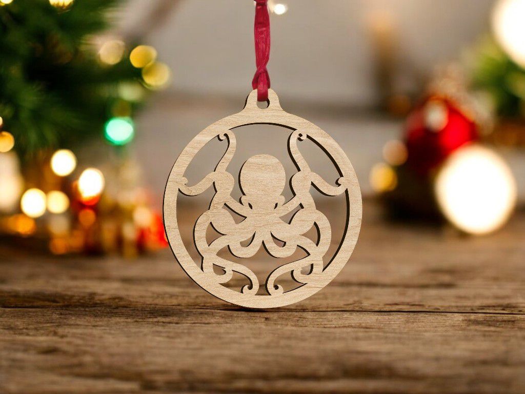 Laser Cut Octopus Christmas Ornament Vector